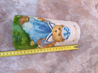 Teja decorativa  artesanal oso marinero (decoupage