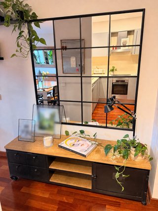 Mueble TV Industrial Espejo Negro y Madera