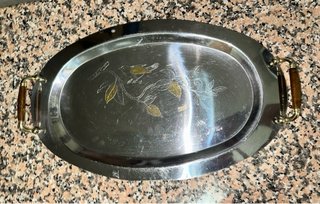 Vassoio Ovale Acciaio Inox e Oro 24kt
