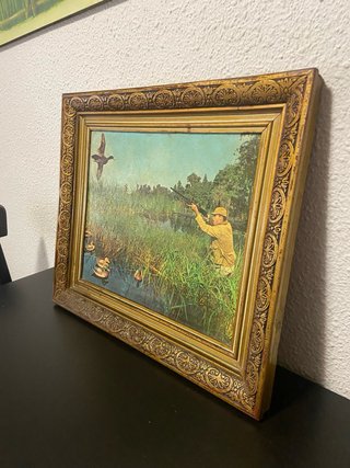 Cuadro vintage óleo caza patos