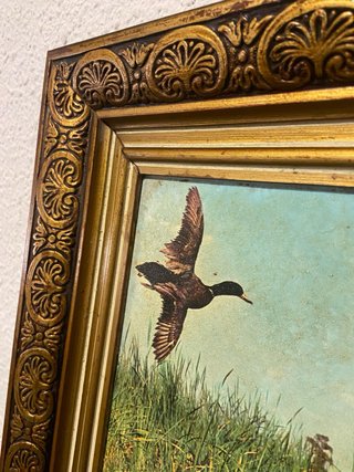 Cuadro vintage óleo caza patos