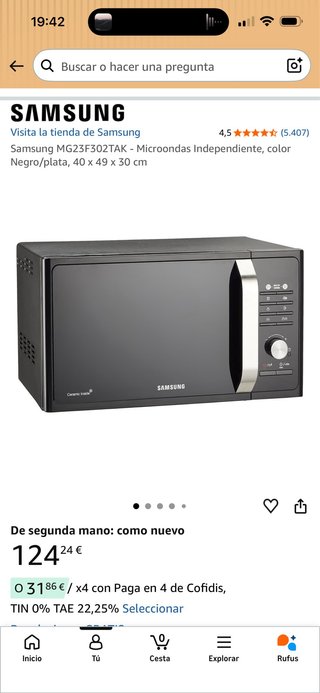 Microondas Samsung MG23F302TAK Negro/Plata