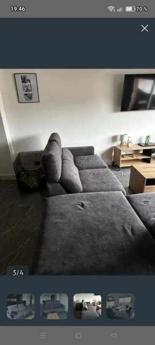 Divano modulare grigio 3,5 posti + pouf 1x1m