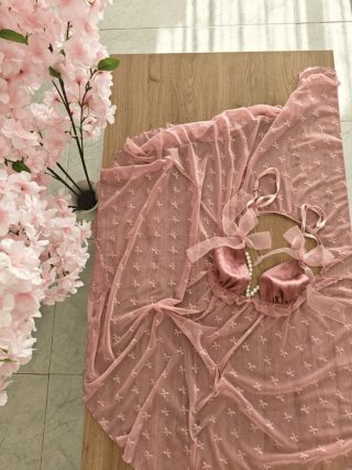 Picardías rosa encaje lazo perlas talla única..