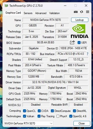 Tarjeta gráfica Gigabyte Windforce RTX5070 OC 12GB