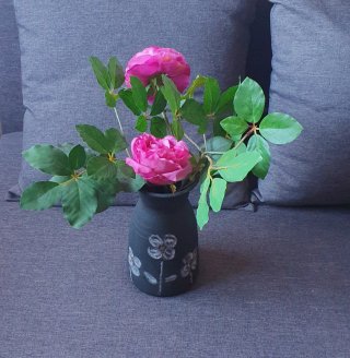 Jarrón Negro Cerámica Estilo Retro Flores