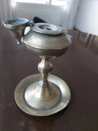 Candil de aceite antiguo metal dorado