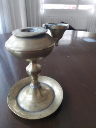 Candil de aceite antiguo metal dorado