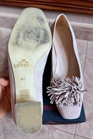 Zapatos de salón tacón bajo ante rosa palo