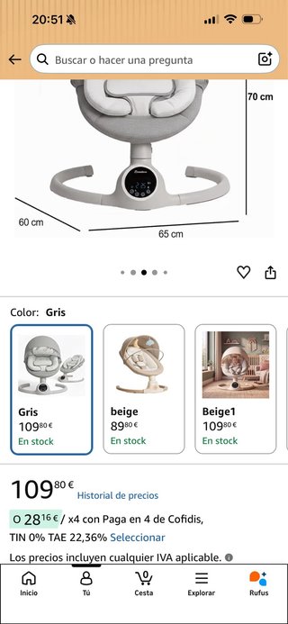 Silla Mecedora Eléctrica BEBE2LUXE Alpha Gris