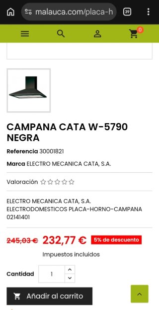 Campana CATA W-5790 blanca 90 cm