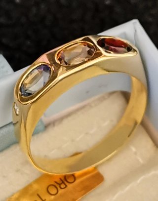 Anillo Oro 18K Topacios y Diamantes