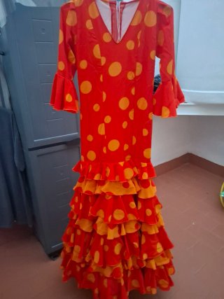 Traje Flamenca Lunares Rojo Naranja Talla 36-38
