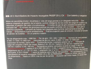 1356Nm Impacto PARKSIDE 20V con Batería 4Ah