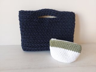 Monedero crochet verde y blanco nuevo