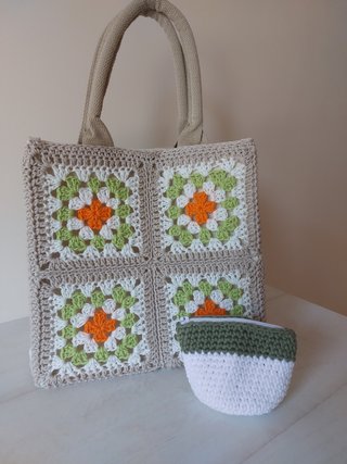 Monedero crochet verde y blanco nuevo