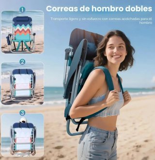 2 Sillas Playa Plegables Azul Multicolor