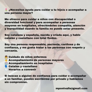 Cuidado de niños enfermos.Compañia a pers mayores.