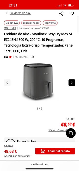 Freidora de aire Moulinex Easy Fry Max 5L