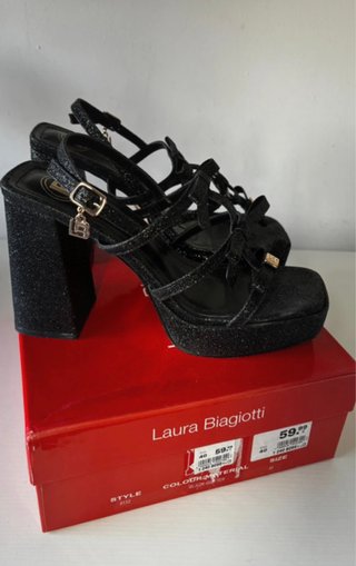 Sandali Laura Biagiotti neri glitter tacco alto