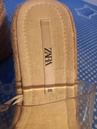Sandalias Zara cuña esparto tira transparente 38