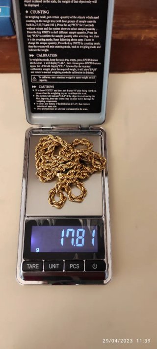 Cadena cordon oro de 18 kilates 17,81 gramos