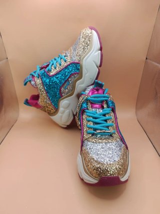 Buffalo Zapatillas Doradas y Turquesa Glitter