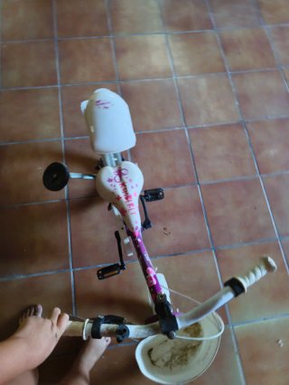 Bicicleta infantil morada con ruedines
