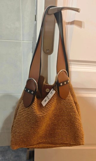 Bolso de Rafia Parfois Beige y Marrón