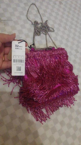 Bolso fiesta Parfois fucsia con flecos con etiquet