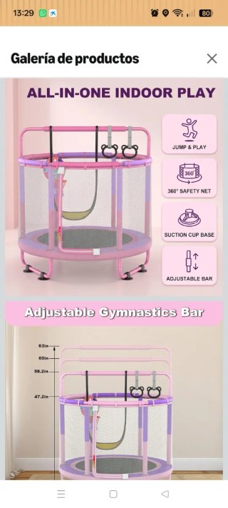 Cama elástica infantil con columpio y aros