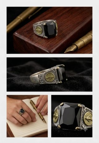 Anillo Sello Virgen Negra Bicolor