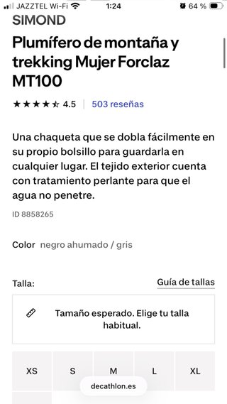 Plumas Forclaz Talla S Negro