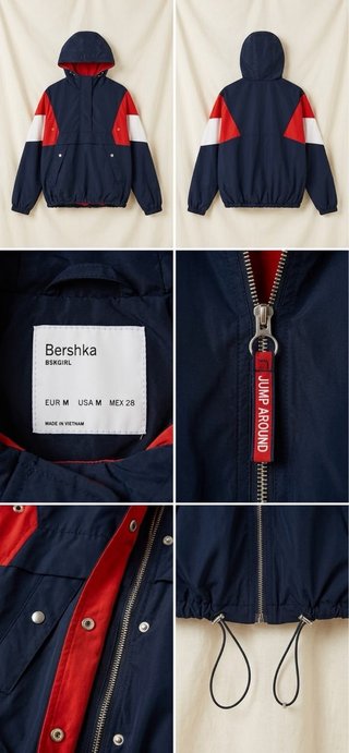 Chaqueta Cortavientos Bershka Azul/Rojo Talla M