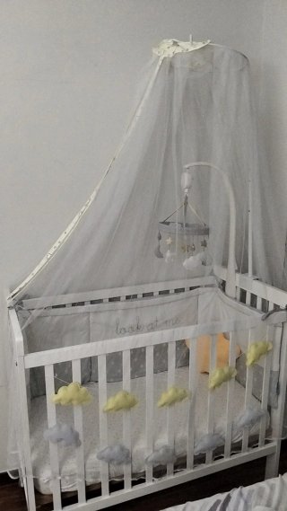 Cuna de bebé blanca con dosel