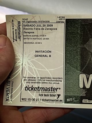 ENTRADA CONCIERTO MADONNA Zaragoza 2009