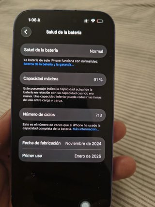 iPhone 16 - Salud de la batería 91%