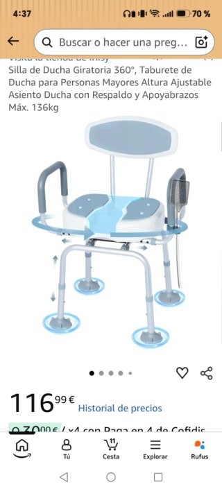Silla Ducha Giratoria 360° con Respaldo