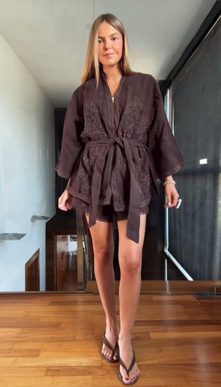 Conjunto Zara Kimono Bordado XS-S y Shorts XS
