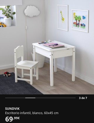 Escritorio Infantil blanco 60x45 cm y silla ikea