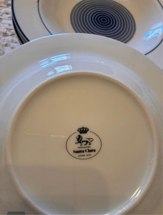6 Platos Hondos Porcelana Azul y Blanco