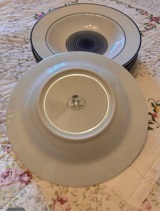 6 Platos Hondos Porcelana Azul y Blanco