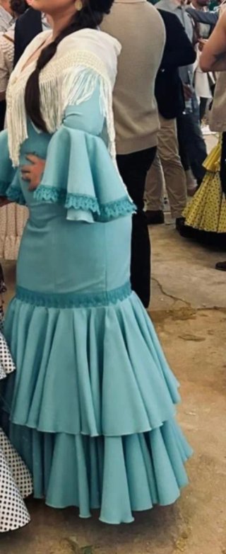 Vestido de flamenca con volantes verde agua T S