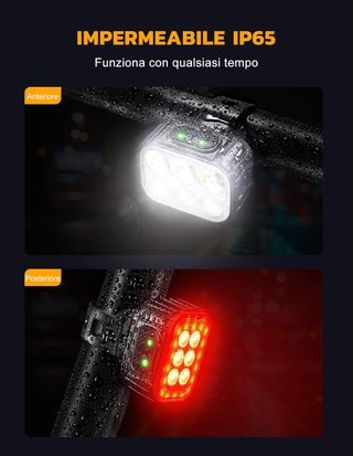 Set Luci Bici Ricaricabili USB Impermeabili