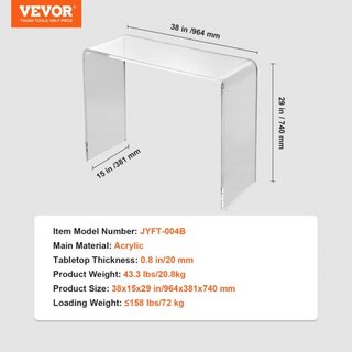 Mesa Consola Acrílica, Mesa de Final de Acrílico Transparente, Mesa Lateral de Acrílico Transparente 37.95x15x29.13 pulgadas, para Vestíbulo, Sala de Estar, Comedor