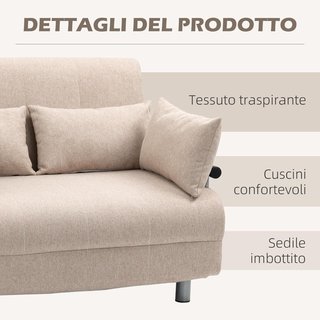 Sofá Cama 2 Plazas 3 en 1 Convertible en Sillón Reclinable con Respaldo Regulable y 4 Cojines Acolchados, 102X82X81 Cm, Beige