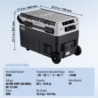 Refrigerador de Coche Portátil, Refrigerador de Coche de 12 Voltios, Congelador Portátil de Doble Zona de 50 L / 52.8 QT, Temperatura Ajustable de -4℉ a 68℉, Enfriador de Compresor para el Hogar, ...