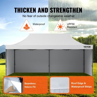 Carpa Plegable de Gazebo Exterior 3.05 x 6.1 m con Paredes Laterales y Bolsa Blanca