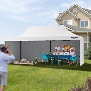 Carpa Plegable de Gazebo Exterior 3.05 x 6.1 m con Paredes Laterales y Bolsa Blanca