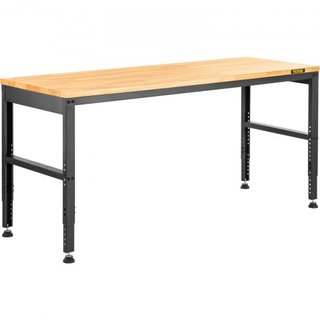 Mesa de Trabajo Ajustable en Altura, 183 x 64 cm Mesa de Garaje con Alturas de 72 – 97 cm y Capacidad de Carga de 900KG, con Salidas de Energía y Superficie de Madera Dura y Marco de Metal y Patas...